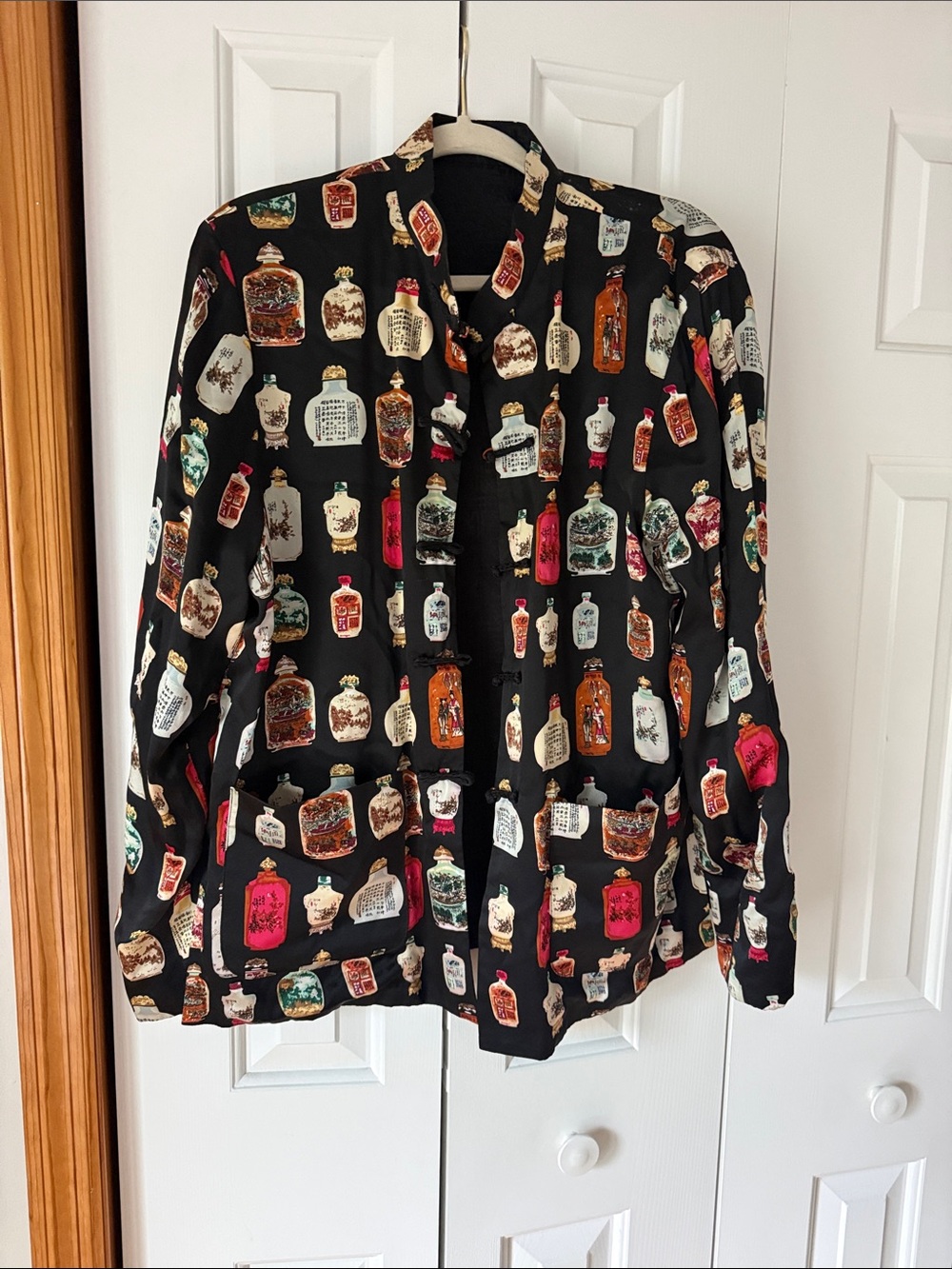 Womens Black Printed Button-Up Jacket